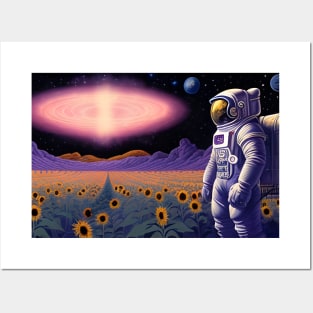 Astronaut Sunflower planet land Posters and Art